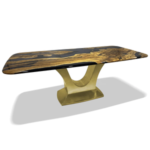 Factory Wholesale Custom Modern Epoxy Resin <b>Dining</b> <b>Table</b> <b>Top</b> with Wood Slab Metal Legs 6 Seater at Best Price From India - Product Image 3