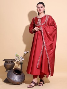 Latest Ethnic Silk with Embroidery Work Salwar Kameez Suit for Wedding Party and Festive Function for Women Fancy Trendy Wear - Product Image 3