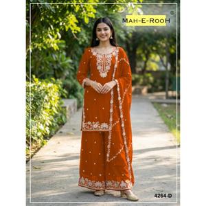 Conjunto de Kurta, Palazzo y Dupatta con bordados y cuentas que dan un aspecto atractivo para mujeres en bodas y festivales. Compre directamente del proveedor. - Product Image 1