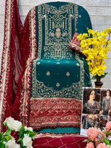 Costumes en georgette brodés Asim Jofa de qualité exceptionnelle, non cousus, 3 pièces - Product Image 3
