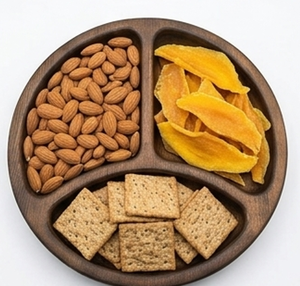 Élégante assiette de service ronde en bois avec trois compartiments, style oriental, assiette artisanale idéale pour le service dans les restaurants et les hôtels - Product Image 2