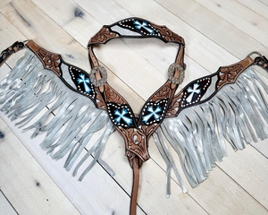 Ensemble de luxe de têtière et de collier de poitrail pour selle western anglaise, en cuir de qualité supérieure, orné de strass, fait main, personnalisé, pour l'équitation - Product Image 1