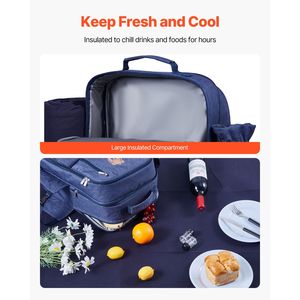 Zaino da Spiaggia e Picnic alla Moda per 4 Persone con Scomparto Termico, Portabottiglie/Stivaletto Vino Staccabile e Luce Integrata - Product Image 2