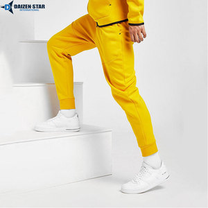 Unisex Yellow Hooded Tracksuit Full Sleeve Solid Color Sporty Sweatshirt Pants Set Breathable Polyester Autumn Wear - Product Image 4