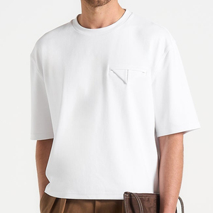 T-shirt en jersey de coton blanc pour homme, manches courtes, col rond, coupe classique, couleur unie, avec poche - Product Image 5