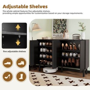Credenza a 5 Ante in Stile Crema, Mobile Buffet Minimalista con Scarpiera a 4 Ante, Gambe in Legno Massello e Ante Scanalate 4-D S - Product Image 5