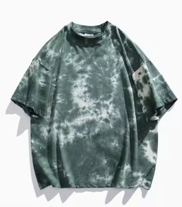 Camiseta Tie-Dye Blanca y Negra para Hombre, Estilo Urbano, Algodón, Manga Corta, Informal, para Verano 2026 - Product Image 1