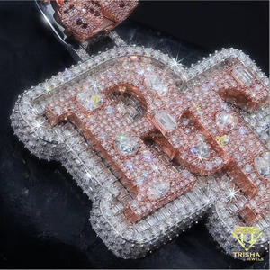 Custom 925 <b>Silver</b> Moissanite <b>Initial</b> R Pendant <b>Necklace</b> Rose Gold Hip Hop Iced Out Letter with Flame Bail GIA Certified Unisex - Product Image 5