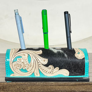 Portaplumas de Cuero Repujado a Mano de Lujo, Nuevo Organizador de Escritorio con Grabado Floral en Piel de Vacuno para Regalos Corporativos - Product Image 3