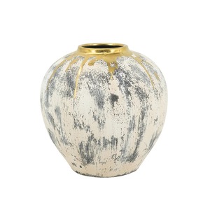 Vase en métal fait main, style shabby chic, finition blanc gris vieilli, bord doré, pièce décorative pour table, pour la décoration de la maison - Product Image 2