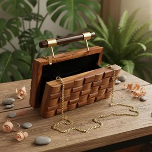 Bolso de mano de madera de lujo hecho a mano para mujer, bolso de noche ecológico, set de regalo para bodas y fiestas - Product Image 2