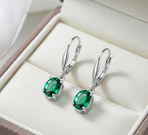 Boucles d'oreilles pendantes Lab Emerald en argent sterling 925, pierre précieuse verte de naissance de mai, bijoux élégants pour femme, cadeau - Product Image 3