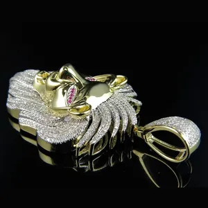 Pendentif Tête de Lion en Moissanite, Argent Sterling 925 Plaqué Or, Collier Hip Hop Sertie de Pierres, Bijou Animal de Luxe - Product Image 2