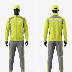 Survêtement de softball en polyester interlock 300 GSM de qualité supérieure, gris lime avec panneau contrastant, broderie personnalisée, impression écologique, imperméable - Product Image 1