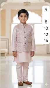 <b>Indian</b> Manufactured Luxury Kids Heavy Jacquard Koti with Silk Kurta and Silk Pyjama Set Available At Competitive Price - Product Image 4