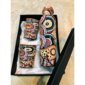 Handmade Mandala Print Copper Water <b>Bottle</b> Set with 2 Glasses | Leakproof Ayurvedic Yoga Flask | Pure Copper Drinkware Gift Set - Product Image 4