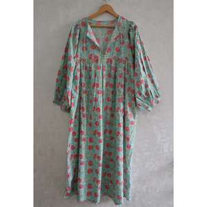 Robe en coton à imprimé bloc pour femmes, tenue d'été bohème faite à la main, tissu naturel léger et respirant, tenue décontractée - Product Image 3