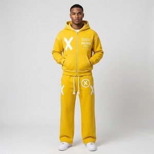 Conjunto de Sudadera con Capucha y Pantalones de Chándal de Felpa 100% Algodón, Estilo Urbano Vintage, Liso, Oversize, con Hombros Caídos, Cremallera y Pedrería - Product Image 2