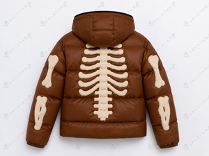 Chaqueta Acolchada Personalizada Marrón para Hombre/Mujer, Chaqueta de Plumón con Capucha para Invierno, con Estampado de Huesos de Esqueleto en 3D, Ropa de Calle Moderna - Product Image 4