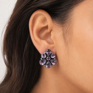 MOQ Available Oxidized <b>Silver</b> Turquoise Pear Cut Multi Color <b>Stud</b> <b>Earrings</b> Women | Trendy Party Style | Bezel Setting Hot - Product Image 3