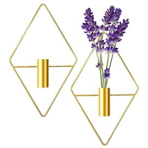 Ensemble de vases muraux en métal plaqué or, pot à fleurs suspendu géométrique moderne pour fleurs artificielles, décoration minimaliste - Product Image 4