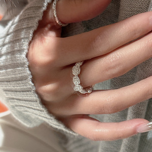 Anillo de compromiso de plata de ley S925, versión coreana, pequeño, mate, retro, estilo rosa, personalidad, simple, unisex, venta al por mayor - Product Image 3