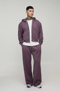 Street Wear Zipper Tracksuit 100% Cotton French Terry Blank Stacked <b>Trouser</b> and Zipper Hoodie Oversized Tracksuit For Men's - Product Image 2