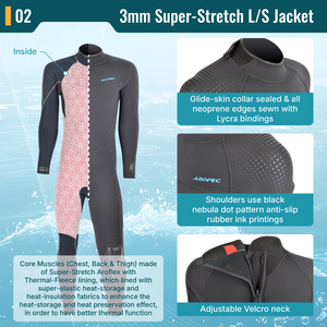 Combinaison de plongée thermique Aropec Custom 3mm Super-Stretch L/S pour homme avec polaire, épaules antidérapantes, col ajustable, OEM/ODM - Product Image 3
