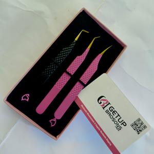 Pince à épiler Dolphin/45/90 rose/noir en acier inoxydable avec revêtement en poudre, pointe en fibre dorée, anti-magnétique, anti-statique, lisse pour cils - Product Image 5