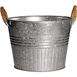 Maceta de Metal Galvanizado Rústica con Asa de Cuerda, Macetero Grande para Jardín, Cubeta de Metal para Bebidas, Cubitera, Maceta, Cesta para Flores - Product Image 1