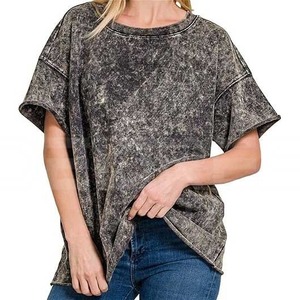เสื้อยืดผู้หญิงแบบย้อมสีเอซิดรุ่นใหม่ล่าสุด ผ้าฝ้าย 100% เสื้อยืดออกกำลังกายเรียบง่ายสำหรับผู้หญิง ผลิตเสื้อยืดผู้หญิงแบบย้อมสีเอซิด - Product Image 1