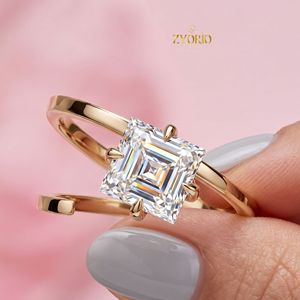 Princess Cut Moissanite <b>Solitaire</b> <b>Ring</b> 925 Sterling <b>Silver</b> Luxury Engagement <b>Ring</b> Classic Fine Jewelry - Product Image 1