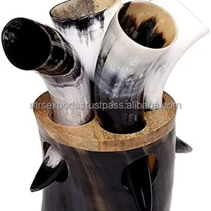 100% High Quality 4 Piece Viking Drinking Beer Horns Set With Horn Stand Ox & Buffalo Horn Finished Items agate By M R S EXPORTS