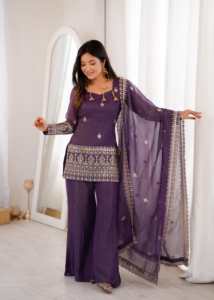 ชุดงานปักนักออกแบบผ้าไหมสำเร็จรูปพร้อมกางเกงเย็บและปักลำดับ zari Work dupatta - Product Image 2