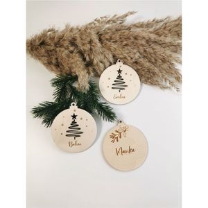 Ornement de Noël en bois gravé au laser personnalisé, pendentif suspendu en rondelle de bois vierge, décoration de fête pour la maison - Product Image 1
