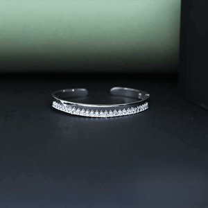 925 Silver Cuff <b>Bracelet</b> Princess Cut Crystal Rhodium Plated Minimalist Design Unisex Everyday Wear - Product Image 3
