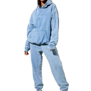 Conjunto Deportivo de Algodón 100% para Mujer, Sudadera con Capucha y Pantalones Jogger con Lavado Ácido, Ropa Personalizada para Adultos - Product Image 1