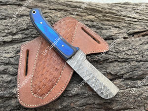 Cuchillo de caza y desollado de acero de Damasco con hoja martillada, 8 pulgadas, estilo vaquero, para camping, con funda de cuero OEM y mango de madera Pakka. - Product Image 2
