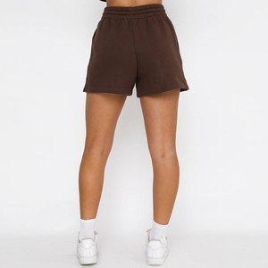 Shorts en coton à taille mi-haute pour femme, couleur unie, vêtements de sport décontractés avec logo sur la jambe droite - Product Image 3