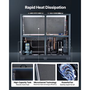 Refrigeratore d'Acqua Industriale Raffreddato ad Aria da 25 HP, Capacità di Raffreddamento 60.480 Kcal/h, Doppio Compressore, Serbatoio Grande da 53 Galloni, Nuovi Componenti della Pompa - Product Image 4