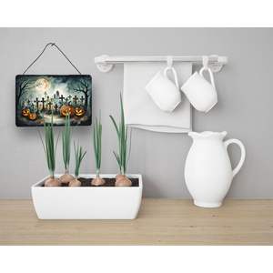 ป้ายแขวนติดผนังประตูรูปสุสานน่ากลัวสำหรับวันฮาโลวีนใหม่ป้ายโลหะอลูมิเนียมหลากสีสำหรับห้องครัวห้องน้ำ8HX12W ตกแต่งบ้าน - Product Image 3