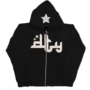 Chất lượng hàng đầu Heavyweight thêu Puff in ấn Zip Up hoodie biểu tượng tùy chỉnh quá khổ đầy đủ Zip hoodie mặt trống dây kéo Hoodie