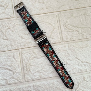 Correa de reloj de cuero genuino hecha a mano de primera calidad, correas de reloj de cuero de repuesto suaves con diseño Floral occidental bohemio personalizado - Product Image 1