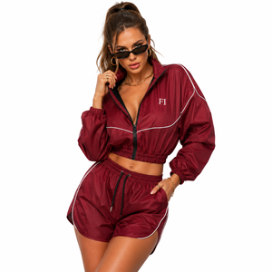Ensembles de vêtements de détente 100 % nylon en gros, tissu à séchage rapide, crop top brodé et veste zippée avec pantalon de survêtement long, vestes pour hommes - Product Image 2