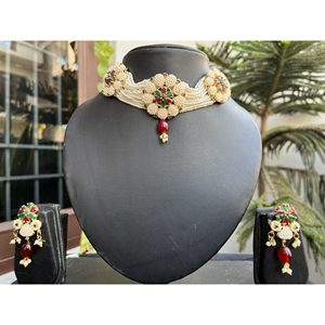 Alloy <b>Red</b> Green Choker Set For Women Bridal Wedding Jewelry Indian Ethnic Export Quality - Product Image 1