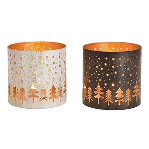 Cylinder Metal <b>Candle</b> Holders With Tree And Deer Die Cut Design White Gold Home Decoration Set Of 2 - Product Image 4