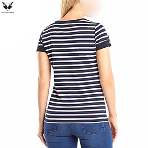 Camiseta de Mujer con Cuello en V y Rayas, Manga Corta, Informal, de Algodón, Precio al por Mayor, Camisetas de Mujer de la Más Alta Calidad en Oferta - Product Image 2
