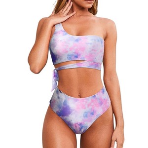 Stylish <b>Women</b> Swimming <b>Suit</b> Ribbed Texture Scoop Neck Elastic Fit Summer Beach Resort Pool <b>Leisure</b> Water Wear - Product Image 4
