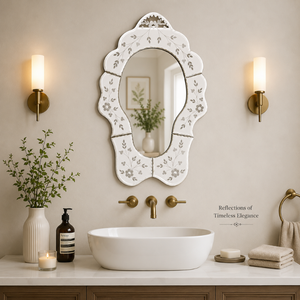 Luxury Venetian <b>Mirror</b> with Unique Organic Curved Shape and Floral Etched Glass Frame Antique Decorative Wall <b>Mirror</b> for Home - Product Image 4