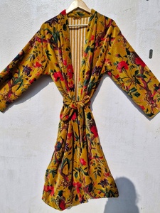 Kimono de Terciopelo con Estampado de Aves, Hecho a Mano, para Invierno, Unisex, Estilo Boho Hippie, Bata de Baño, Kimono para Mujer con Cinturón - Product Image 1